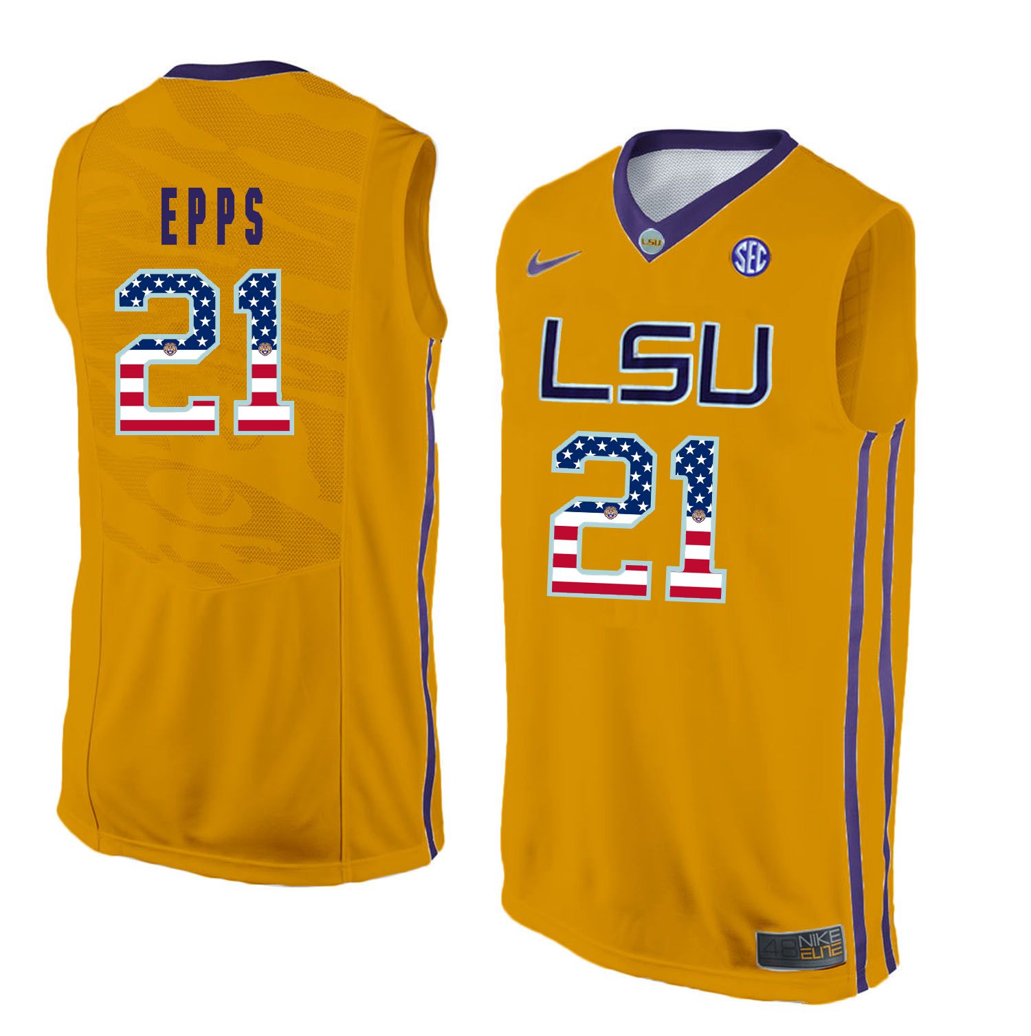 Men LSU Tigers #21 Epps Yellow Flag Customized NCAA Jerseys->customized ncaa jersey->Custom Jersey